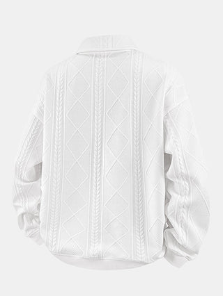 Men's Geometric Jacquard Polo Sweatshirt – Relaxed Fit Diamond Pattern