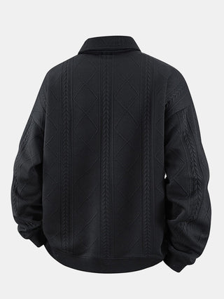 Men's Geometric Jacquard Polo Sweatshirt – Relaxed Fit Diamond Pattern