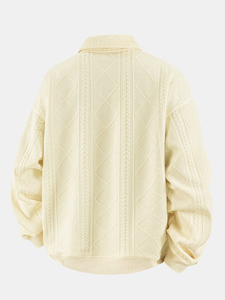 Men's Geometric Jacquard Polo Sweatshirt – Relaxed Fit Diamond Pattern