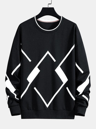 Men's Geometric Print Crew Neck Sweatshirt – Relaxed Fit - Black