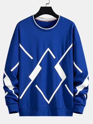 Men's Geometric Print Crew Neck Sweatshirt – Relaxed Fit - Blue