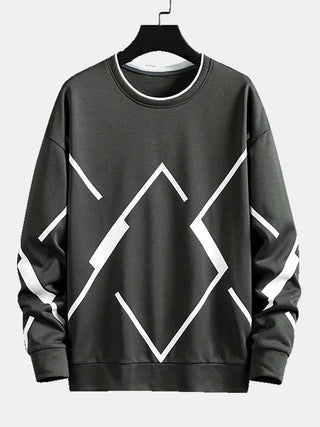 Men's Geometric Print Crew Neck Sweatshirt – Relaxed Fit - Dark Grey
