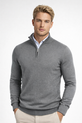 Men's Half-Zip High-Neck Sweater in gray, Adjustable Collar