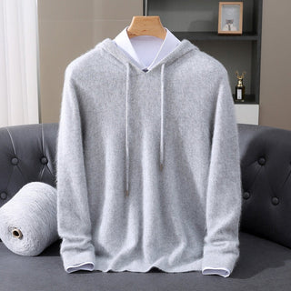 Men's Hooded Knit Pullover Sweater in gray, Structured Hood