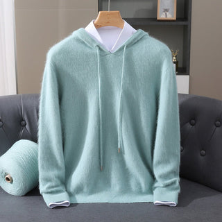 Men's Hooded Knit Pullover Sweater in teal, Structured Hood