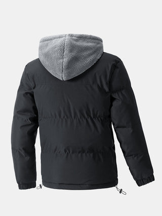 Men's Hooded Puffer Jacket with Teddy Fleece Lining