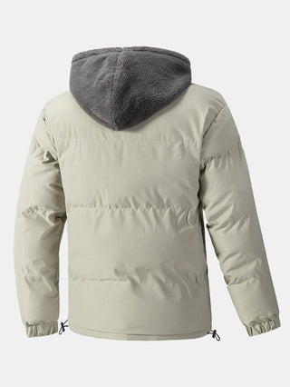 Men's Hooded Puffer Jacket with Teddy Fleece Lining