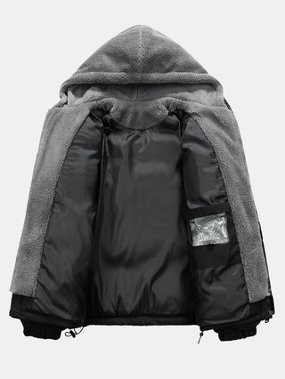 Men's Hooded Puffer Jacket with Teddy Fleece Lining