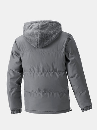 Men's Hooded Puffer Jacket with Teddy Fleece Lining