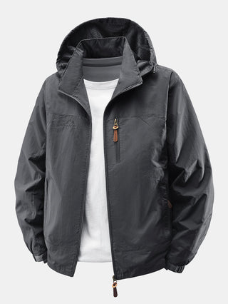 Men's Lightweight Nylon Windbreaker Jacket – Detachable Hood Relaxed F - Grey