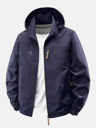 Men's Lightweight Nylon Windbreaker Jacket – Detachable Hood Relaxed F - Navy