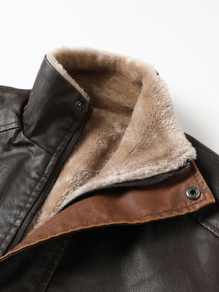 Men's Long Faux Leather Winter Coat – Stand Collar Overcoat