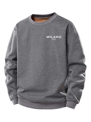Men's Milano Print Teddy Fleece Sweatshirt – Crew Neck Regular Fit - Grey