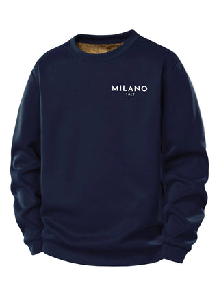 Men's Milano Print Teddy Fleece Sweatshirt – Crew Neck Regular Fit - Navy