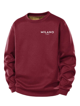 Men's Milano Print Teddy Fleece Sweatshirt – Crew Neck Regular Fit - Wine Red