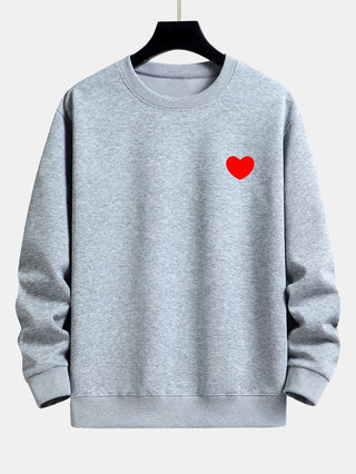 Men's Minimalist Heart Print Crew Neck Sweatshirt – Relaxed Fit - Light Grey