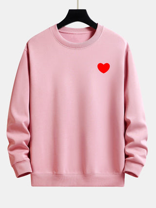 Men's Minimalist Heart Print Crew Neck Sweatshirt – Relaxed Fit - Light Pink