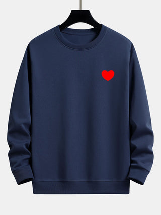 Men's Minimalist Heart Print Crew Neck Sweatshirt – Relaxed Fit - Navy