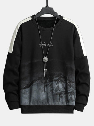 Men's Mountain Graphic Crew Neck Sweatshirt – Relaxed Fit Pullover - Black