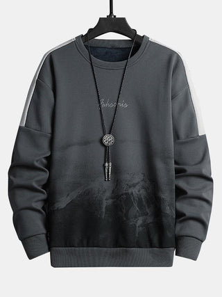 Men's Mountain Graphic Crew Neck Sweatshirt – Relaxed Fit Pullover - Dark Grey