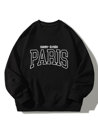 Men's Paris Graphic Print Sweatshirt – Relaxed Crew Neck Pullover - Black