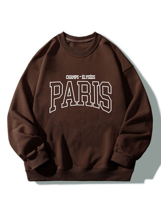 Men's Paris Graphic Print Sweatshirt – Relaxed Crew Neck Pullover - Dark Brown