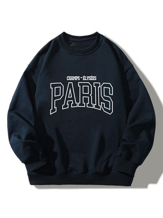 Men's Paris Graphic Print Sweatshirt – Relaxed Crew Neck Pullover - Navy