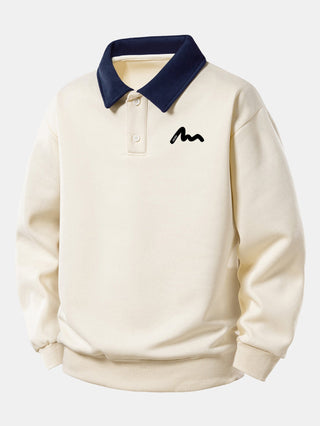 Men's Polo Collar Sweatshirt – Relaxed Fit Cotton Blend - Beige