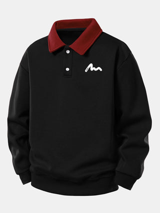 Men's Polo Collar Sweatshirt – Relaxed Fit Cotton Blend - Black