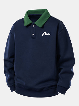 Men's Polo Collar Sweatshirt – Relaxed Fit Cotton Blend - Navy