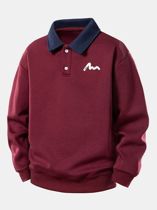 Men's Polo Collar Sweatshirt – Relaxed Fit Cotton Blend - Wine