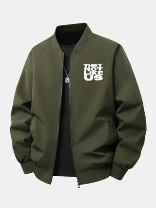 Men's Printed Zip-Up Bomber Jacket – Relaxed Fit Streetwear - Dark Green