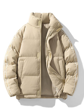 Men's Quilted Puffer Jacket with Stand Collar – Winter Warmth - Beige