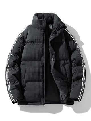 Men's Quilted Puffer Jacket with Stand Collar – Winter Warmth - Black