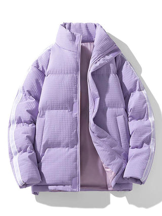 Men's Quilted Puffer Jacket with Stand Collar – Winter Warmth - Purple