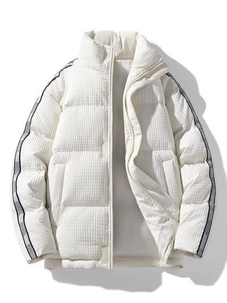 Men's Quilted Puffer Jacket with Stand Collar – Winter Warmth - White