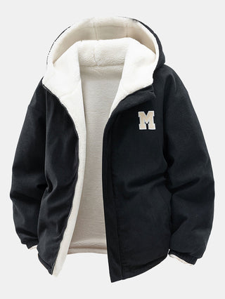 Men's Reversible Corduroy Hooded Jacket in black, Relaxed Fit