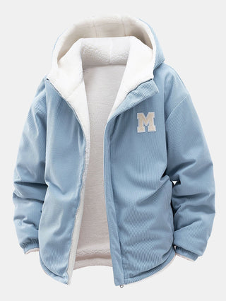 Men's Reversible Corduroy Hooded Jacket in light blue, Relaxed Fit