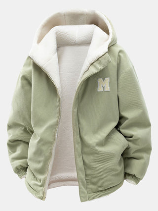 Men's Reversible Corduroy Hooded Jacket in light green, Relaxed Fit
