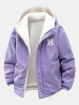 Men's Reversible Corduroy Hooded Jacket in light purple, Relaxed Fit