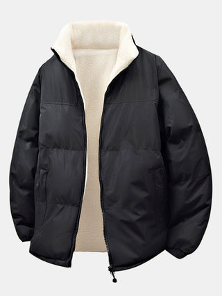 Men's Reversible Teddy Fleece Puffer Jacket – Relaxed Fit - Black