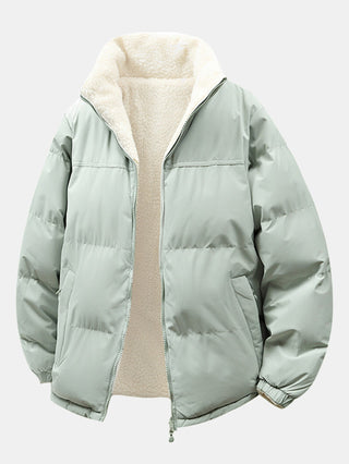 Men's Reversible Teddy Fleece Puffer Jacket – Relaxed Fit - Sage Green