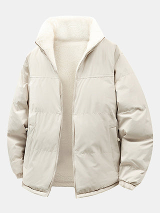 Men's Reversible Teddy Fleece Puffer Jacket – Relaxed Fit - White