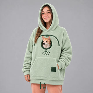Men's Small Dog Pouch Hoodie in sage green, Hands-Free Carrier