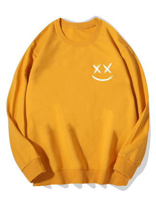 Men's Smiley Face Print Sweatshirt – Relaxed Fit Crew Neck - Yellow