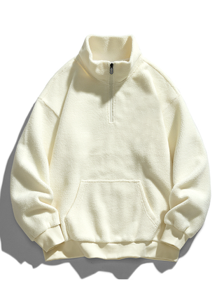 Men's Teddy Fleece Half-Zip Sweatshirt – Relaxed Fit - Beige