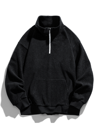 Men's Teddy Fleece Half-Zip Sweatshirt – Relaxed Fit - Black