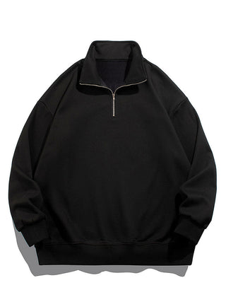 Men's Teddy Fleece Half Zip Sweatshirt in black, Relaxed Fit Warm Pullover