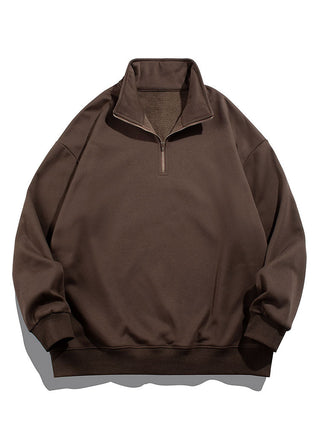 Men's Teddy Fleece Half Zip Sweatshirt in brown, Relaxed Fit Warm Pullover