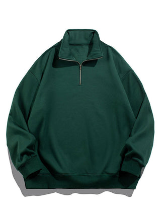 Men's Teddy Fleece Half Zip Sweatshirt in dark green, Relaxed Fit Warm Pullover